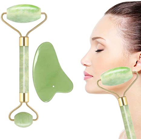 Rodillo de Jade para masaje facial con paleta - 2 pzs